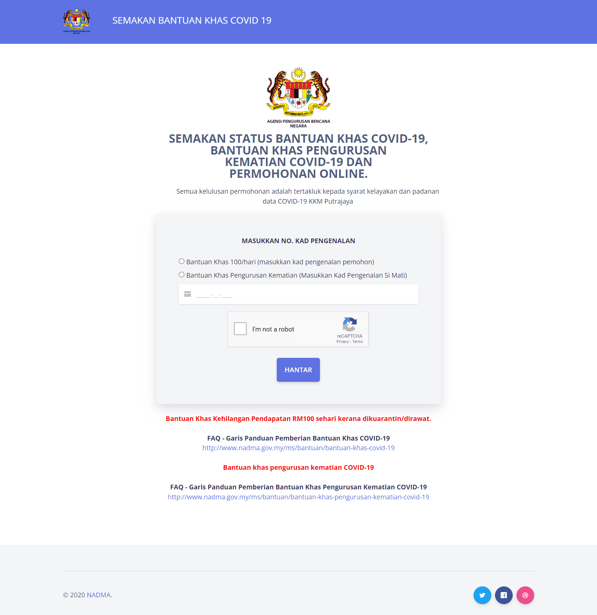 Skrin Portal Bantuan COVID-19